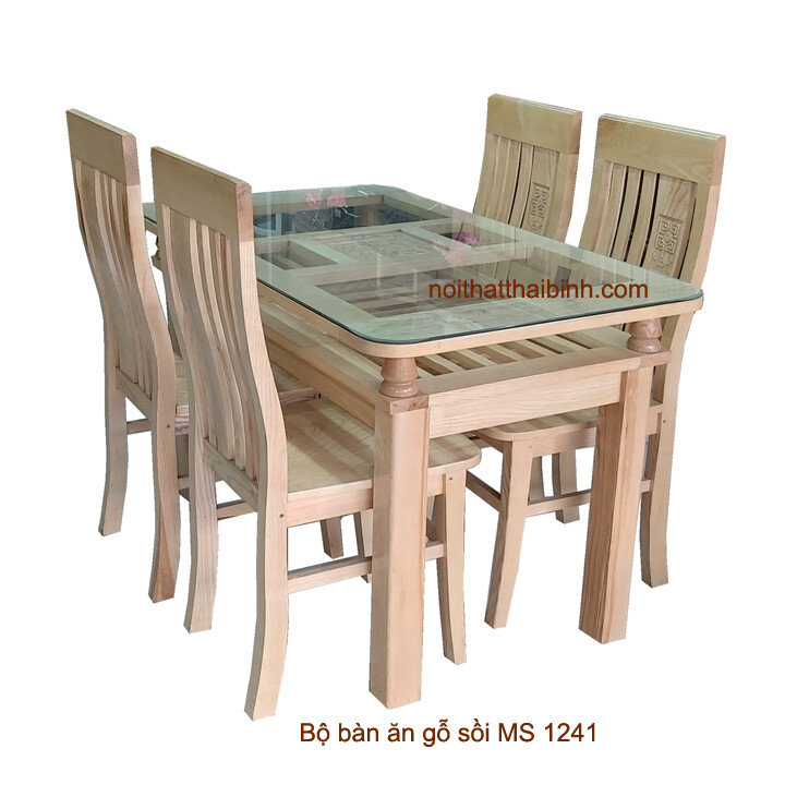 Bộ bàn ăn gỗ sồi 4 ghế mặt kính kiểu dáng hiện đại sang trọng