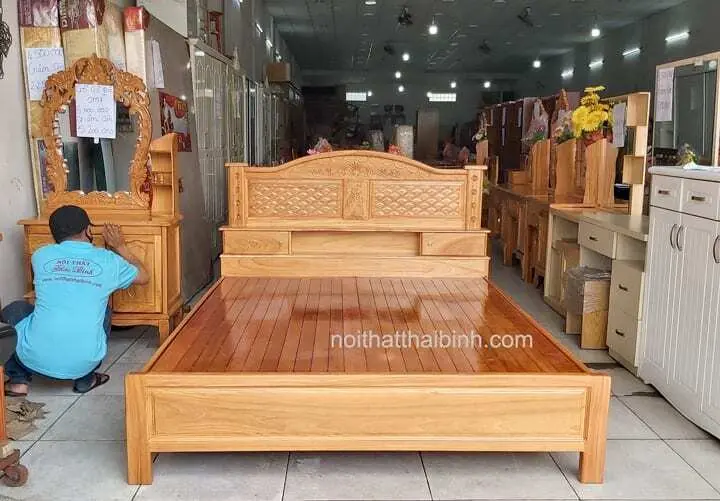 Giường ngủ gỗ gõ đỏ tự nhiên Giường ngủ gỗ gõ đỏ tự nhiên