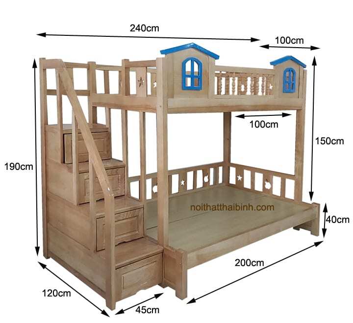 Kích thước giường tầng gỗ sồi