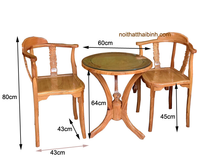 Kích thước bộ bàn trà 2 ghế