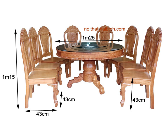 Kích thước bộ bàn tròn 8 ghế