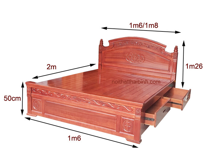 Kích thước giường ngủ gỗ có ngăn kéo