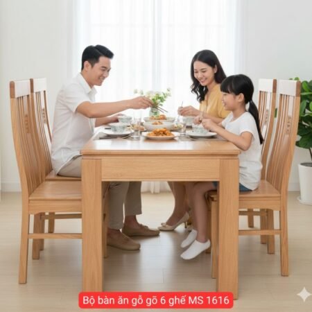 Bộ bàn ăn gỗ gõ 6 ghế MS 1616
