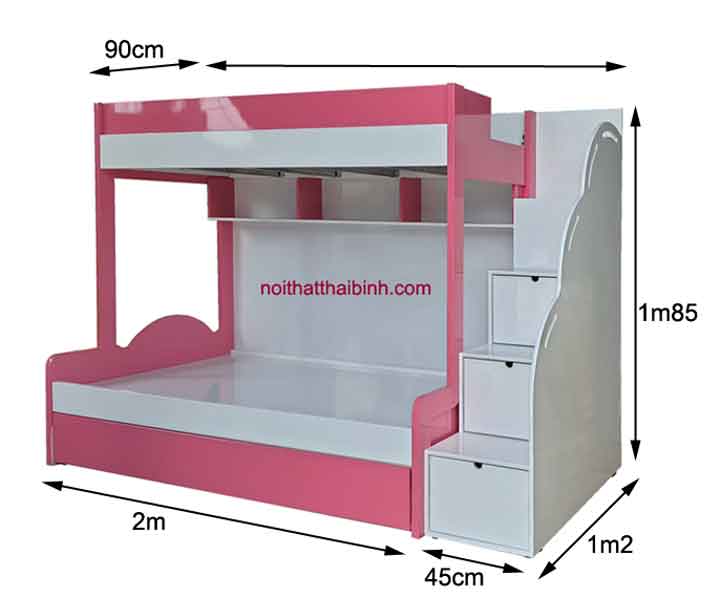 Kích thước giường tầng đẹp màu hồng