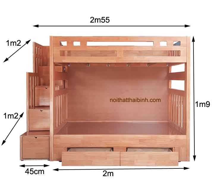 Kích thước giường tầng gỗ tự nhiên đẹp