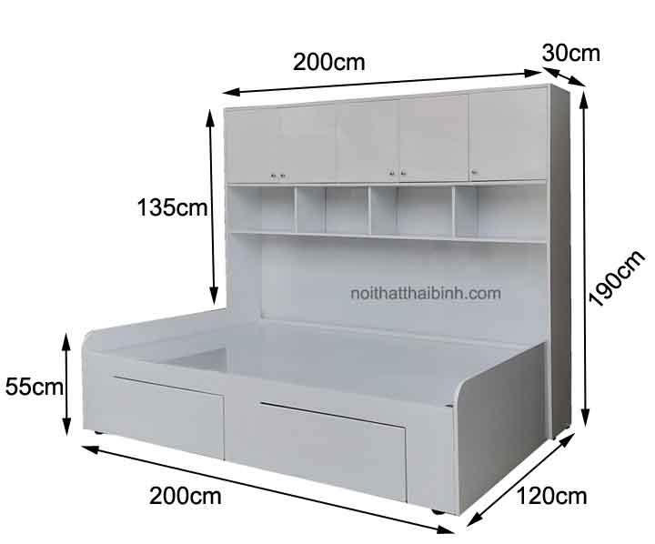 Kích thước giường kết hợp tủ