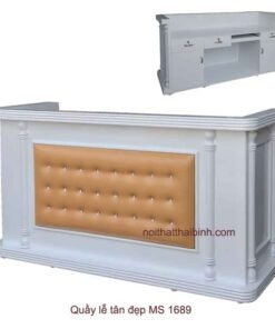 Quầy lễ tân hiện đại cao cấp dát vàng MS 9570 Giá 2m0 x 2m0 = 28.000.000 50 Bàn lễ tân đẹp