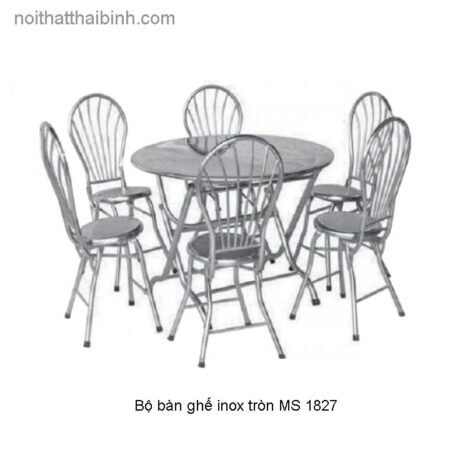 Bàn ghế inox tròn 6 ghế dựa