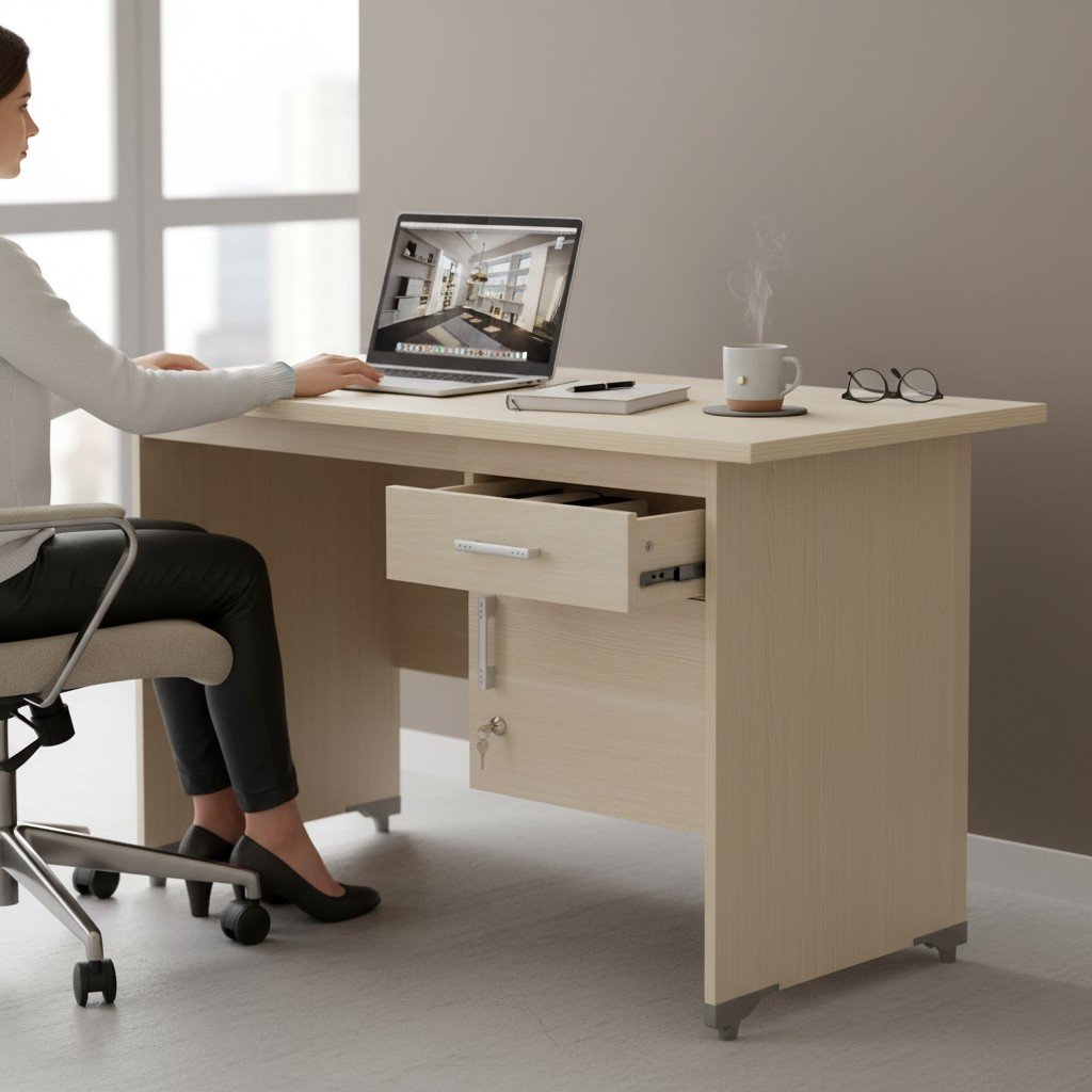 Bàn nhân viên hộc treo MS 3084 6 Bàn làm việc hộc treo hiện đại màu vân gỗ sồi