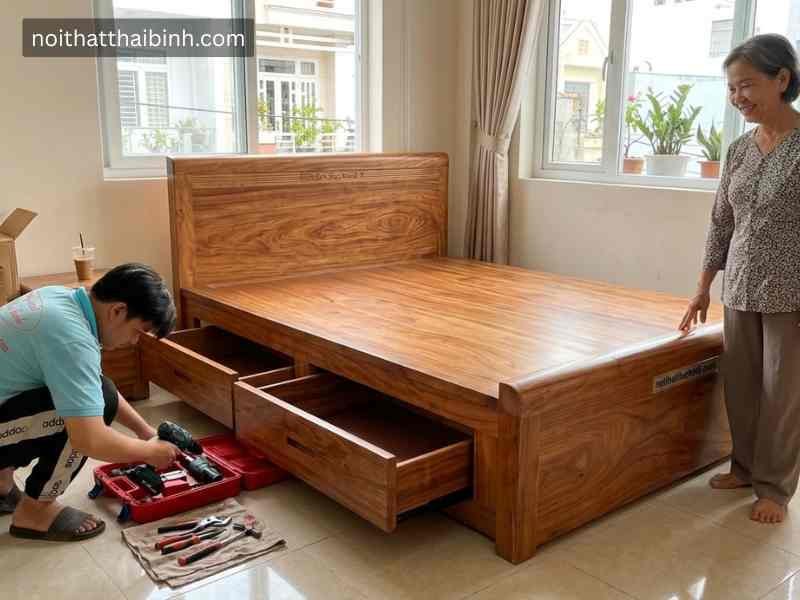 Giường gỗ có hộc kéo
