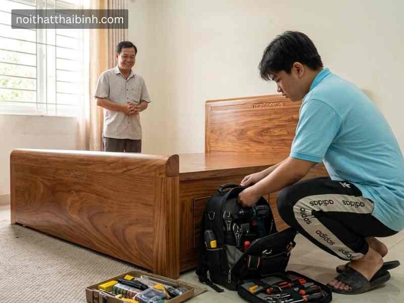 Mẫu giường gỗ có hộc hương xám bán chạy 2026