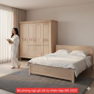 Bộ phòng ngủ gỗ sồi tự nhiên đẹp MS 2025