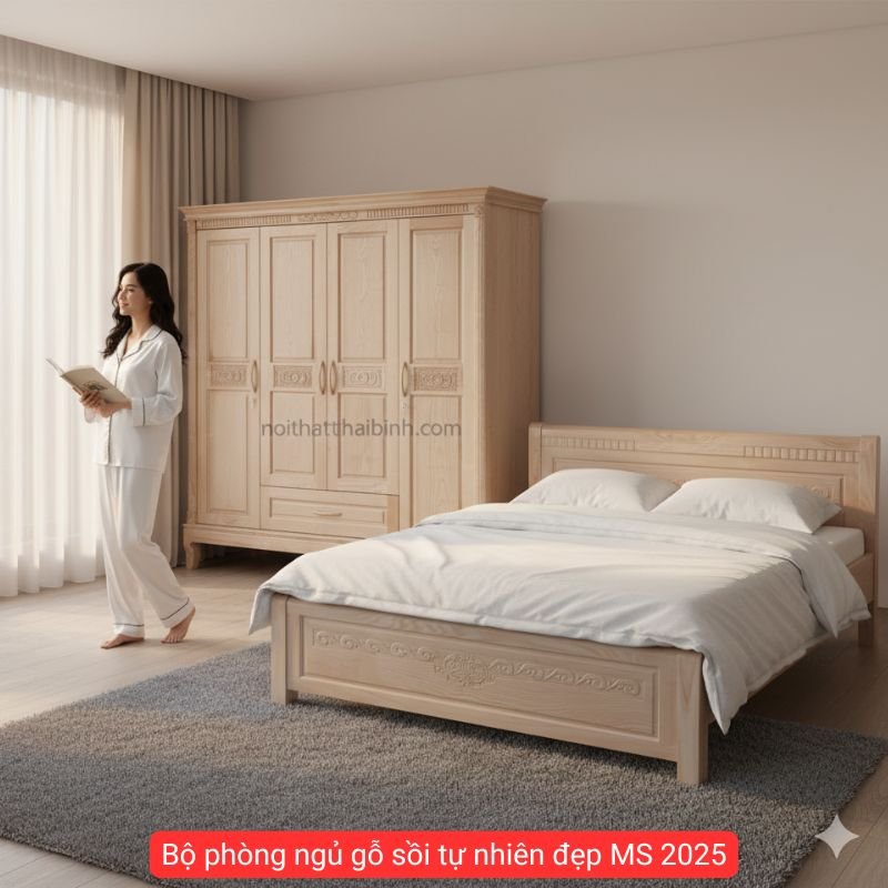Bộ phòng ngủ gỗ sồi tự nhiên đẹp MS 2025 1 Bộ phòng ngủ gỗ sồi tự nhiên đẹp MS 2025