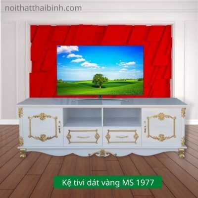 Kệ tivi dát vàng MS 1977 sang trọng cho phòng khách