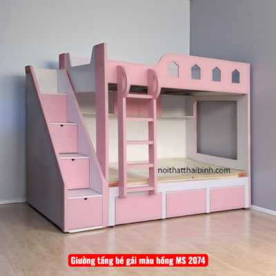 Giường tầng bé gái màu hồng Tphcm