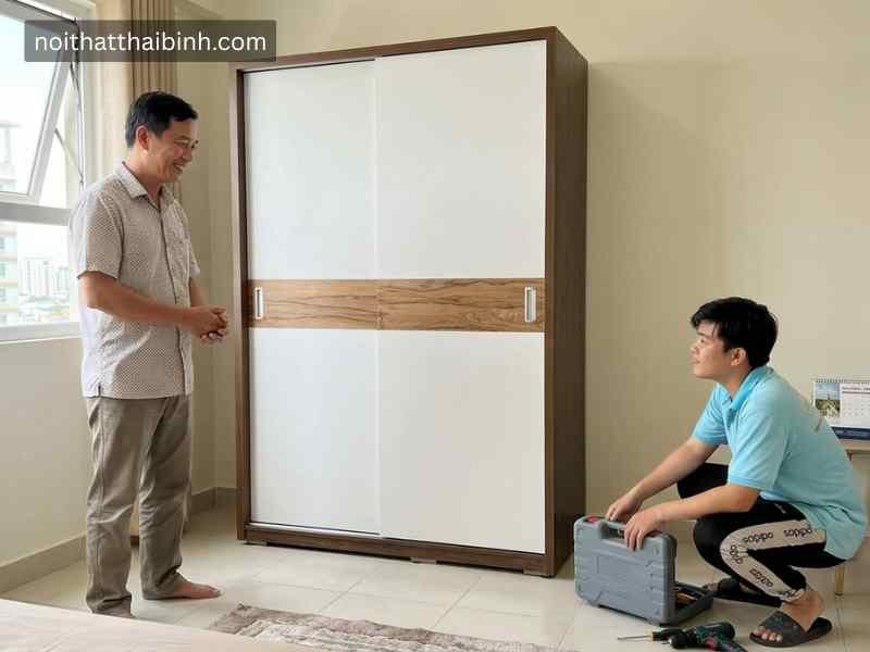 Tủ quần áo cánh trượt hiện đại Tủ quần áo melamine MDF lõi xanh chống ẩm làm tủ quần áo cánh trượt
