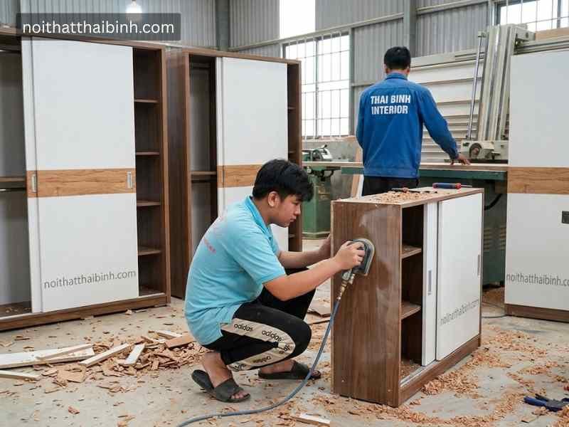 Tủ quần áo cánh trượt hiện đại Xưởng mộc Nội Thất Thái Bình lắp tủ quần áo cánh trượt tại Quận 7
