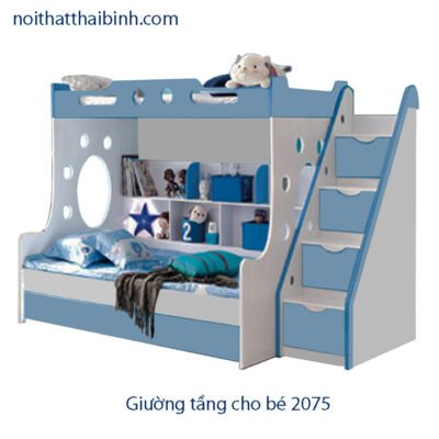 Giường tầng màu xanh cho bé trai