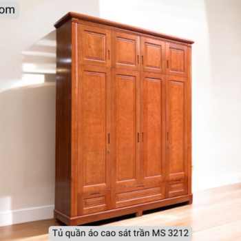 Tủ quần áo cao sát trần MS 3212 Tủ quần áo sát trần gỗ xoan đào tự nhiên
