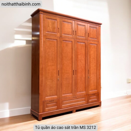Tủ quần áo sát trần gỗ xoan đào tự nhiên
