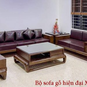 Bộ sofa gỗ sồi sơn màu óc chó