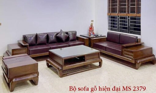 Bộ sofa gỗ sồi sơn màu óc chó