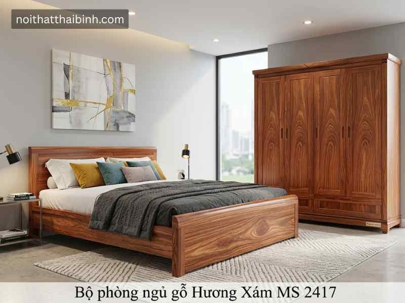 Bộ phòng ngủ gỗ tự nhiên vân hương xám MS 2417 Bảng giá bộ phòng ngủ gỗ tự nhiên vân hương xám