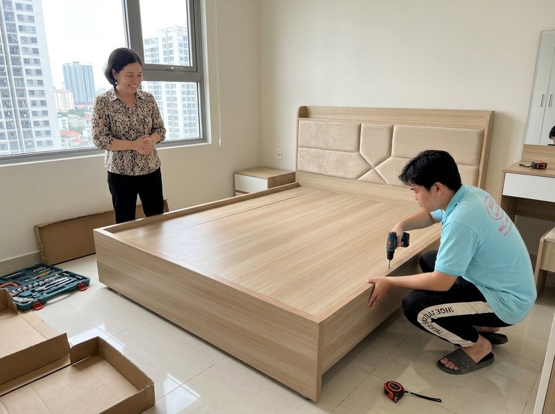 Giường ngủ cao cấp MS 2146 Giường ngủ cao cấp melamine chống trầy tại TPHCM giao lắp tận nơi