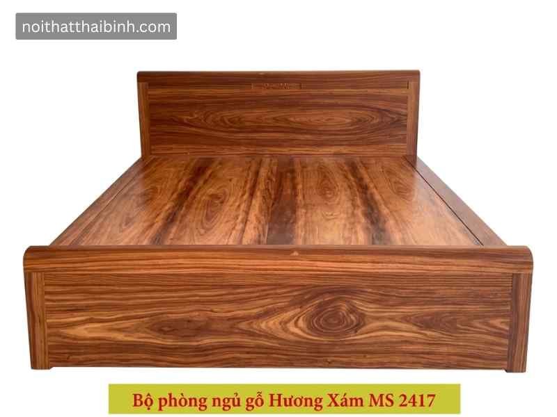 Bộ phòng ngủ gỗ tự nhiên vân hương xám MS 2417 Giường ngủ gỗ tự nhiên vân hương xám (2)