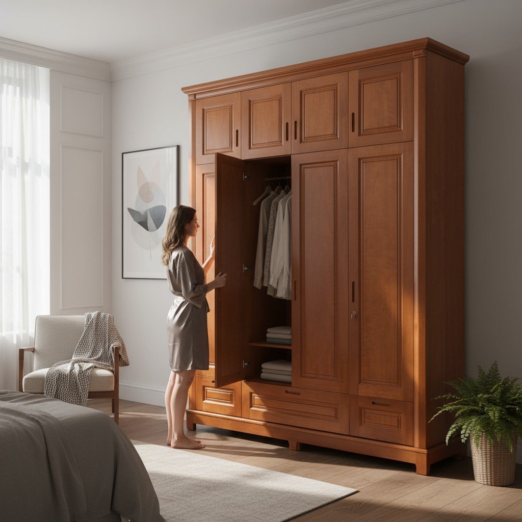 Tủ áo gỗ xoan đào 2 tầng rộng 2m tại TPHCM