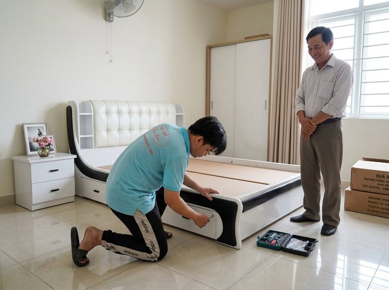 Giường ngủ cao cấp hiện đại màu trắng kê trong phòng ngủ