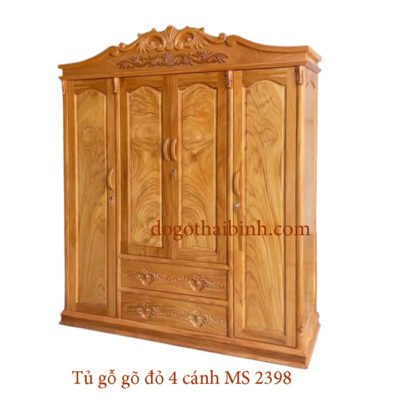 Tủ quần áo gỗ gõ đỏ 4 cánh