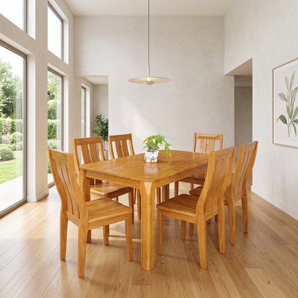Bộ bàn ăn gỗ cao su tự nhiên MS 2479 Toàn cảnh bộ bàn ăn gỗ cao su tự nhiên MS 2479 sáu ghế