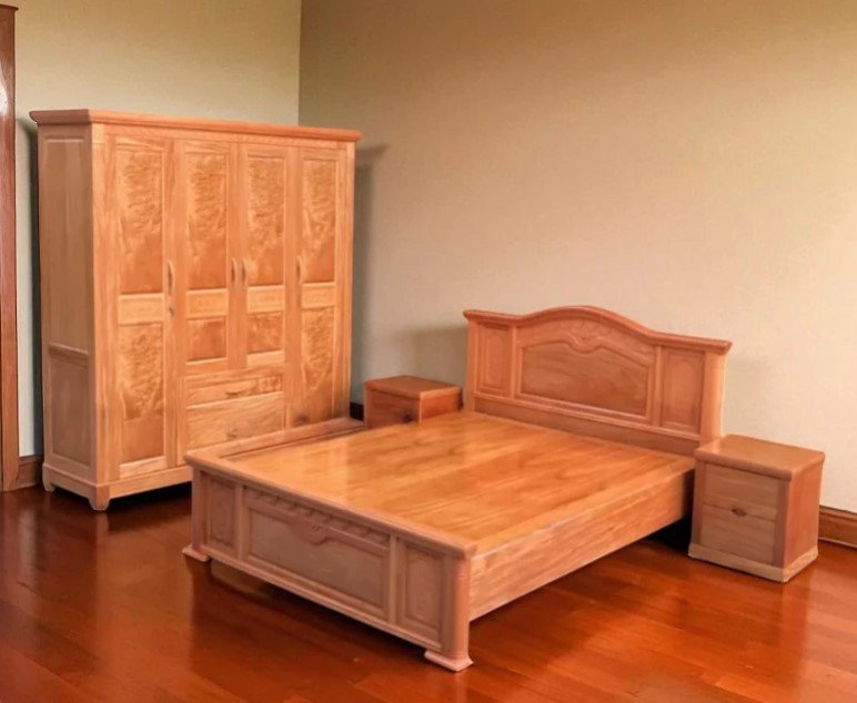 Bộ giường ngủ cao cấp đẹp phối tủ đầu giường đồng bộ màu