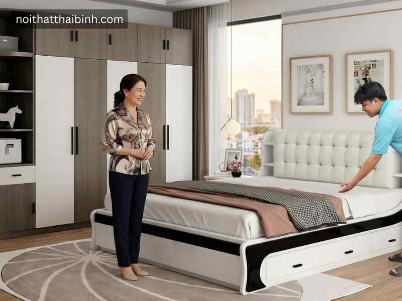 Bộ nội thất phòng ngủ hiện đại chị Hương, Quận 4.