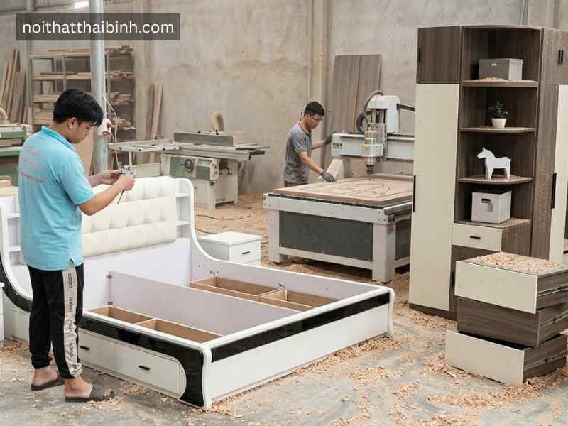 Bộ nội thất phòng ngủ hiện đại tại xưởng mộc nội thất Thái Bình