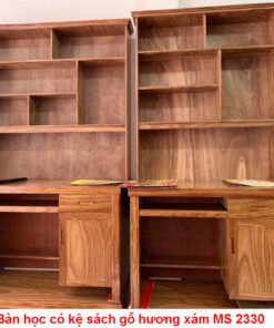 Bàn học gỗ tự nhiên có kệ sách