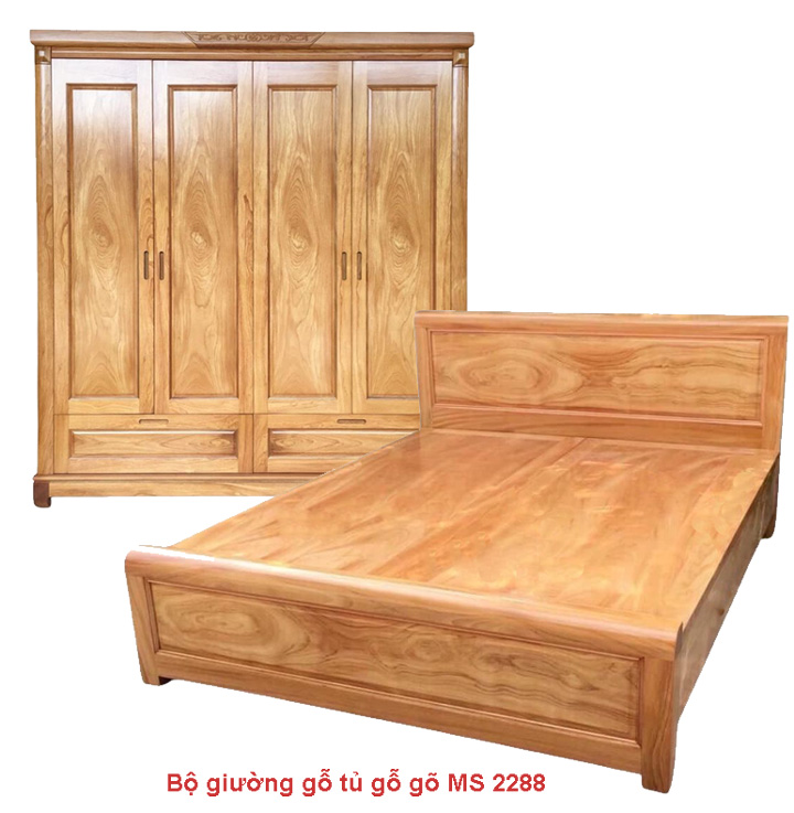 Bộ giường tủ áo gỗ gõ tự nhiên