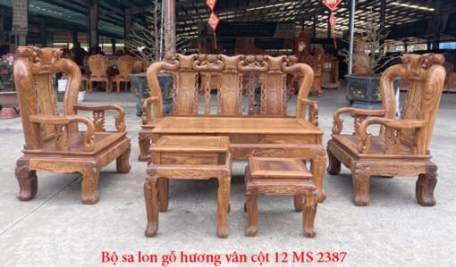 Bộ sa lon gỗ hương vân 6 món cột 12