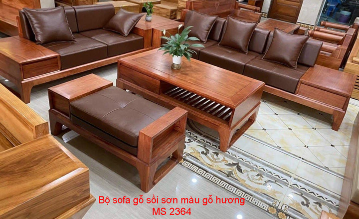 Bộ sofa gỗ sồi sơn màu gỗ hương