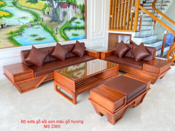 Bộ sofa gỗ sồi sơn màu gỗ hương