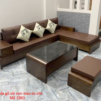 Bộ sofa gỗ sồi sơn màu óc chó