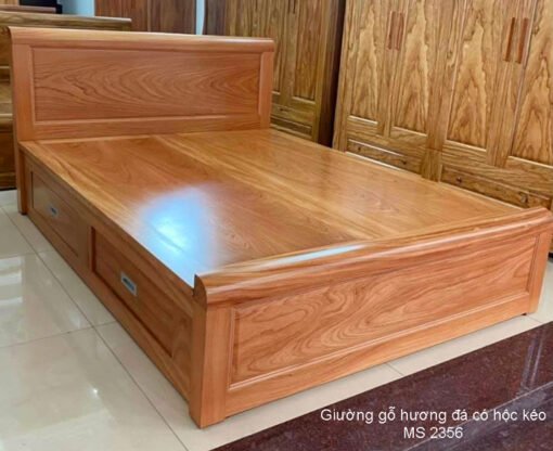 Giường ngủ gỗ hương đá có ngăn kéo vạt phản