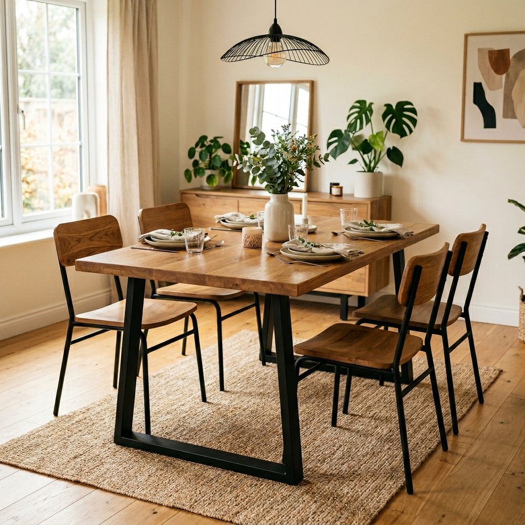 Bộ bàn ăn 6 ghế đẹp giá rẻ gỗ cao su chân sắt