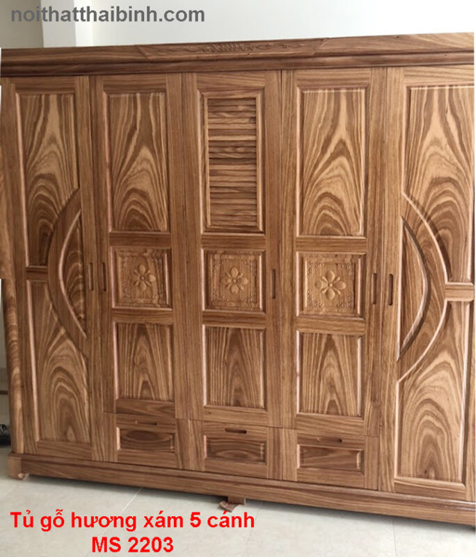 Tủ gỗ hương xám 5 canh 2203