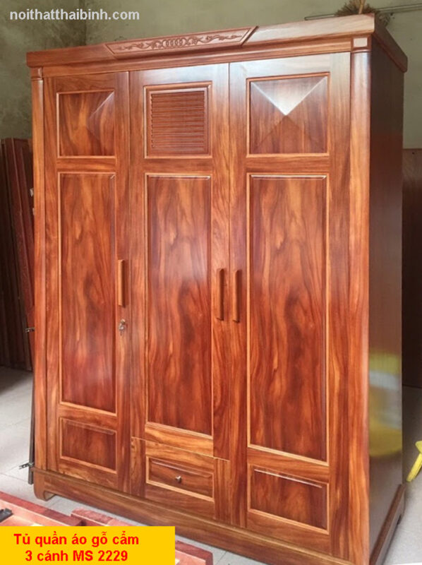 Tủ quần áo gỗ cẩm 3 cánh MS 2229
