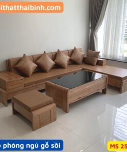 Bộ sofa gỗ nệm da gỗ sồi