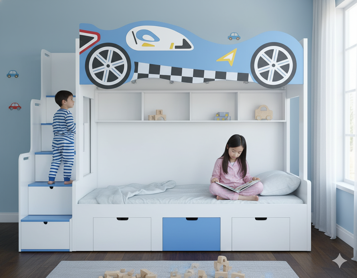 Giường tầng đẹp hình xe ô tô MS 2539 7 Giường tầng trẻ em hình ô tô