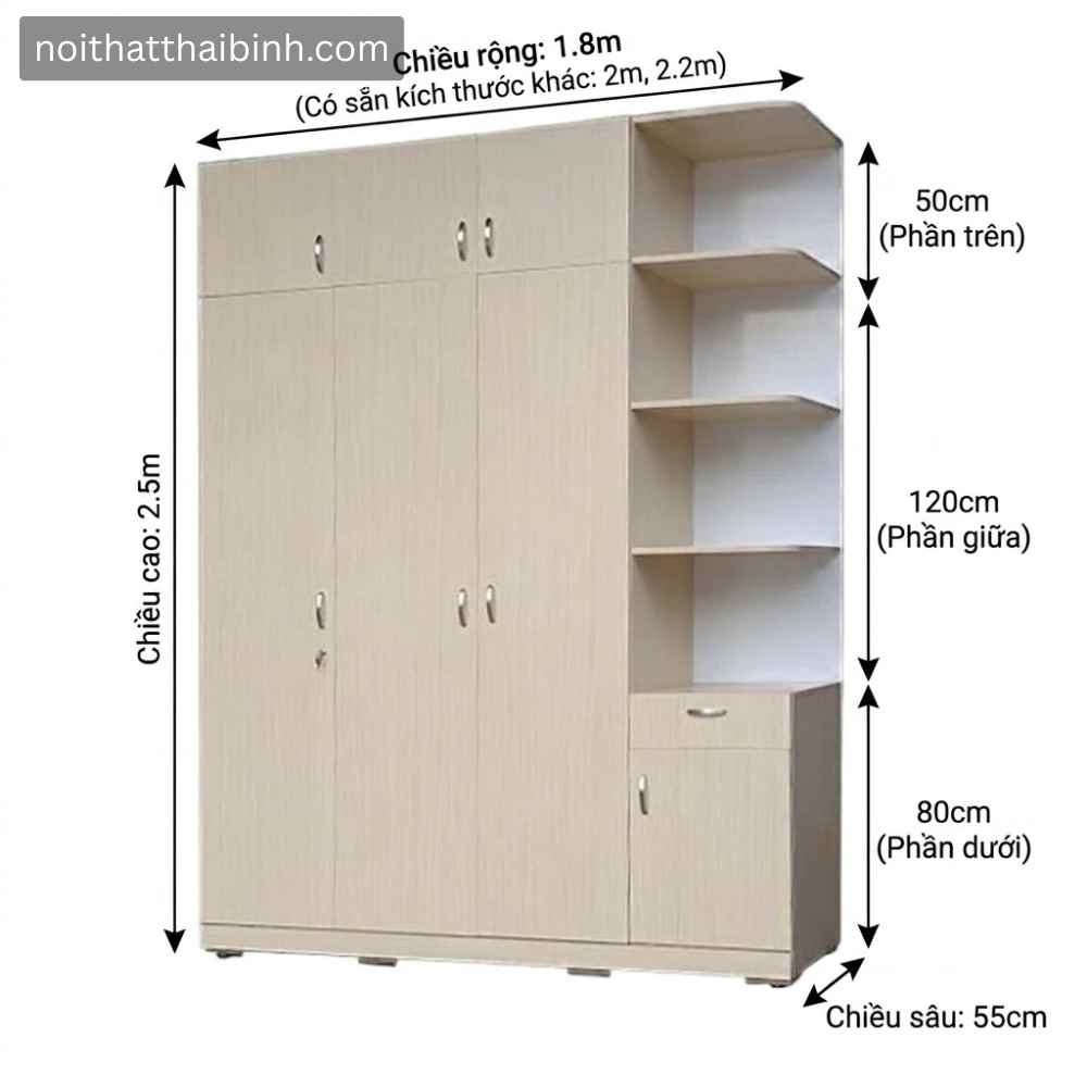 Kích thước tủ quần áo cao áp trần