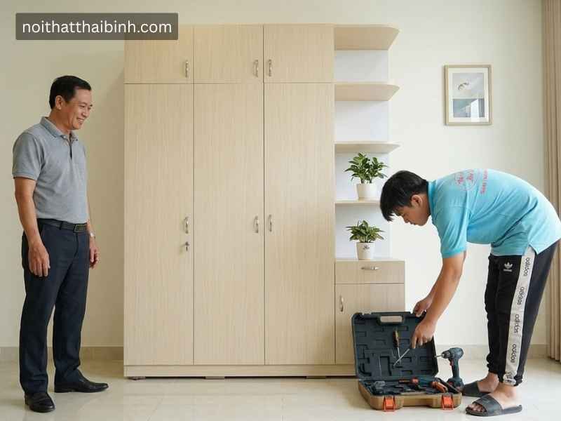 Thợ Thái Bình lắp đặt tủ áo áp trần 1m8 tận nhà khách tại TPHCM